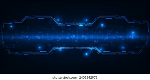 Ilustración vectorial del panel de ventana tecnológica futurista para el escaparate de pantalla con cuadrado de geometría aleatoria brillante y fondo de tecnología digital de futuro azul abstracto de patrón de cuadrícula.