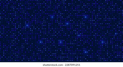 Ilustración vectorial de un fondo abstracto tecnno futurista con cuadrados azules, polígonos y partículas. Las formas geométricas y el patrón de mosaico para los diseños tecnológicos y científicos. Mosaico de píxeles