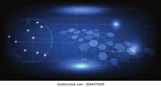 Vector illustration of futuristic technology background with hexagon network and tech grid.Futuristic technology concept.