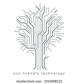 Vector illustration of futuristic tree, new technology. Green thinking technology innovations idea.