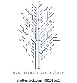 Vector illustration of futuristic tree, new technology. Green thinking technology innovations idea.