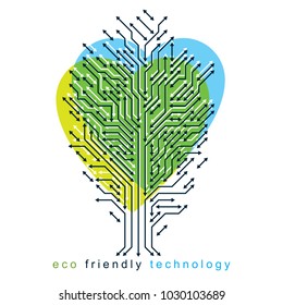 Vector illustration of futuristic tree in shape of heart, technology and science conceptual design. Ecology conservation concept.