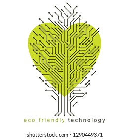 Vector illustration of futuristic tree in shape of heart, technology and science conceptual design. Ecology conservation concept.