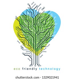 Vector illustration of futuristic tree in shape of heart, new technology. Eco friendly technology concept.