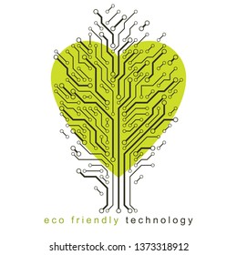 Vector illustration of futuristic tree in shape of heart, new technology. Eco friendly technology concept.