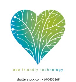 Vector illustration of futuristic tree in shape of heart, new technology. Eco friendly technology concept.