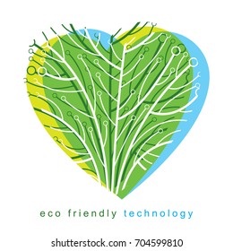 Vector illustration of futuristic tree in shape of heart, technology and science conceptual design. Ecology conservation concept.
