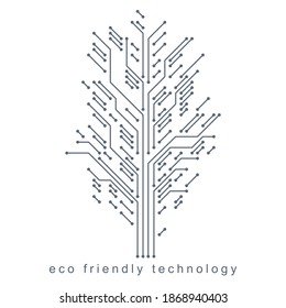 Vector illustration of futuristic tree, technology and science conceptual design. Recycling and reuse concept.