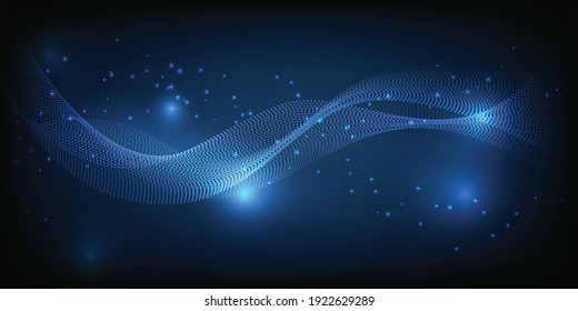 Vector illustration of futuristic waveform dot connecting network.Digital communication innovation and technology concepts.  