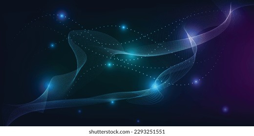Vector illustration of futuristic waveform dot connecting network.Digital communication innovation and technology concepts.  