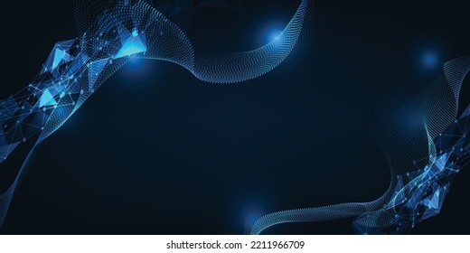 ilustración vectorial de la red de conexión futurista de wireframe y punto y triángulo en forma de onda y movimiento ondulado.Conceptos de tecnología de comunicación de datos digitales.