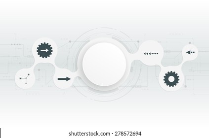 Vector illustration  futuristic.Abstract 3d white paper circle on circuit board .Blank circle for your design.Light grey hi-tech circuit board background
