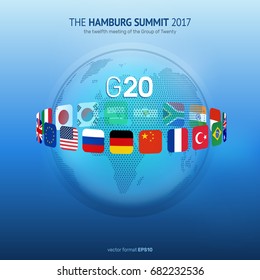 Vector illustration of G20 Summit with flags around world