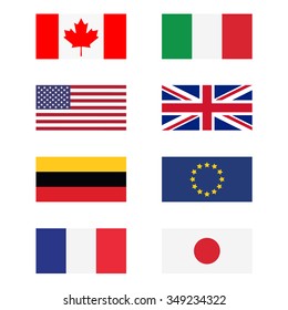 Vector illustration g8 countries flags. Canada, Germany, France, Japan, United Kingdom of Great Britain, EU, Italy and United States