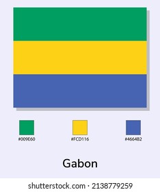 Vektorgrafik der gabunischen Flagge einzeln auf hellblauem Hintergrund. Illustration Gabon-Flag mit Farbcodes. So nah wie möglich am Original. einsatzbereit, einfach zu bearbeiten. 
