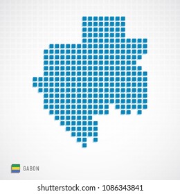 Vector illustration of Gabon map dotted basic shape icons and flag