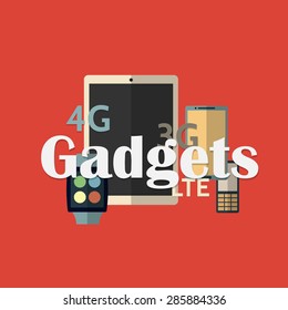 Vector illustration of gadget icons. Flat style.