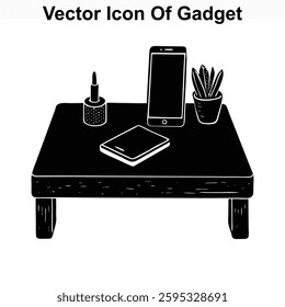Vector Illustration of Gadgets on a Small Wooden Tabletop