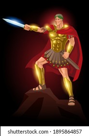 Vector illustration of Gaius Julius Caesar standing on rock with his gladius