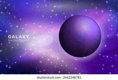 Vector illustration for galaxy backdrop or space background. Astronomy template with cosmic nebula. Starry cosmos banner. Celestial wallpaper with stars and comet, planet and constellation. Universe