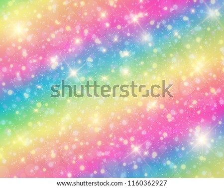 Vector illustration of galaxy fantasy background and pastel color. The unicorn in pastel sky with rainbow.