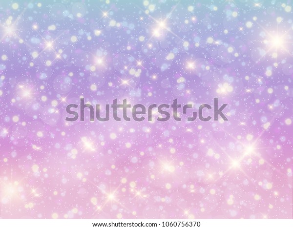 銀河ファンタジー背景とパステルカラーのベクターイラスト パステル空に虹を描いたユニコーン ボケとパステル雲と空 かわいい明るい飴の背景 のベクター画像素材 ロイヤリティフリー