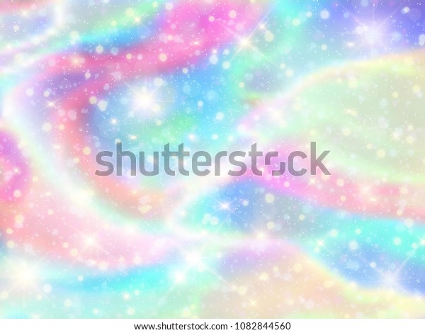 銀河ファンタジー背景とパステルカラーのベクターイラスト パステル空に虹を描いたユニコーン ボケとパステル 雲と空 かわいい明るい飴の背景 のベクター画像素材 ロイヤリティフリー