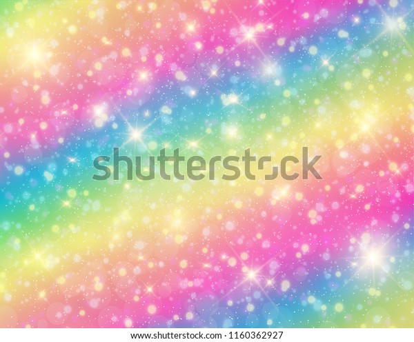 銀河ファンタジー背景とパステルカラーのベクターイラスト パステル空に虹をかけた一角獣 のベクター画像素材 ロイヤリティフリー