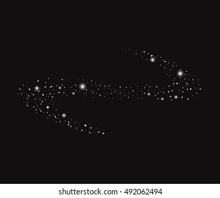 Vector illustration of galaxy on black background. Element for design. Blur stars. White, black colors. Monochrome picture. Background, backdrop, wallpaper, space.