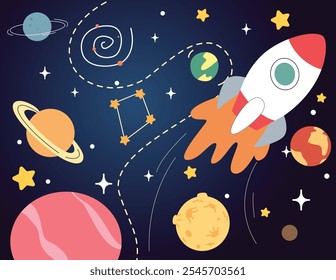 Una Ilustración vectorial de cohete espacial galáctico