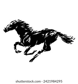 ilustración vectorial de una silueta de caballo galopante con un diseño de boceto único y elegante en estilo retro