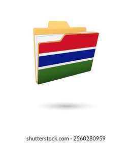 Vector illustration of Gambia flag isolated in file folder on white background.