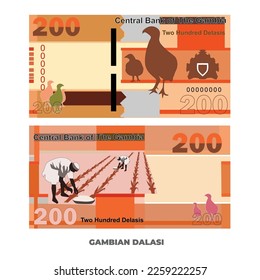 Vector Illustration of Gambian dalasi note Isolated on white background, scalable and editable eps