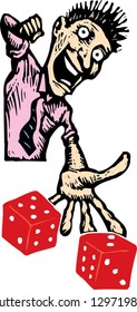 Vector illustration of gambler throwing dice