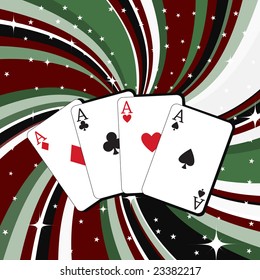 Vector illustration of gambling cards set on the beautiful background, decorated with stars and waves.