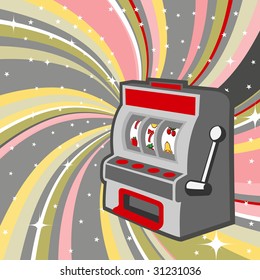 Vector illustration of gambling machine on the beautiful shiny background