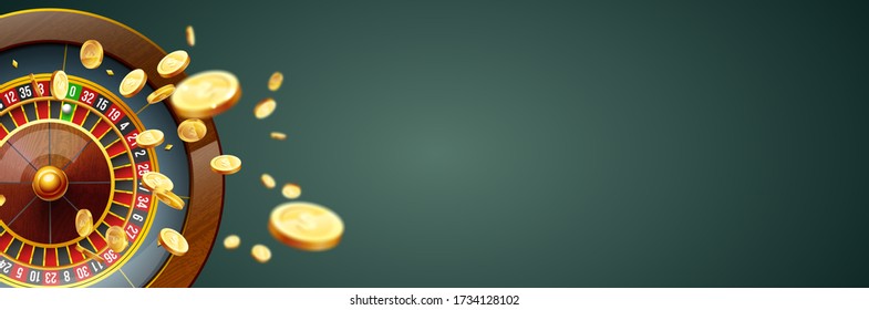 Ilustración vectorial rueda de la ruleta de juego aislada en el fondo de la explosión de las monedas. Diseño de concepto realista para casino