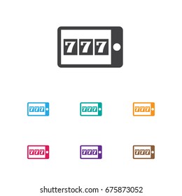 Vector Illustration Of Gambling Symbol On Mobile Playing Icon. Premium Quality Isolated Phone Game Element In Trendy Flat Style.