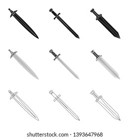 Vector illustration of game  and armor  logo. Set of game  and blade  stock symbol for web.