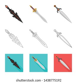 Vector illustration of game and armor sign. Collection of game and blade stock vector illustration.