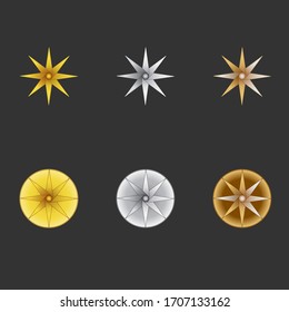 Vector illustration game award. Receiving the cartoon game achievement. Gold, silver, bronze stars isolated on dark background. Mobile game application design elements