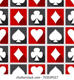 Vector illustration game background. Seamless pattern with playing card suits.