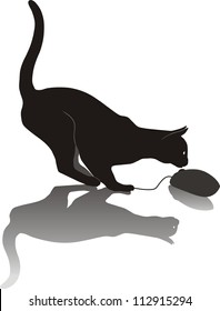 vector illustration, game cat and computer mouse