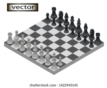 vector illustration of the game of chess on the Board placed isometric view, ready to play