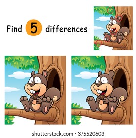 Vector Illustration of Game for children find differences - Squirrel