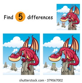Vector Illustration of Game for children find differences - Dragon