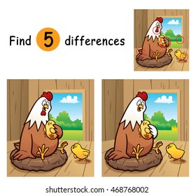Vector Illustration of Game for children find differences - Hen