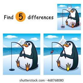 Vector Illustration of Game for children find differences - Penguin