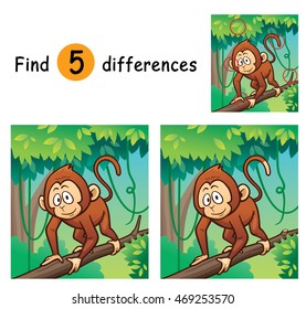 Vector Illustration of Game for children find differences - Monkey