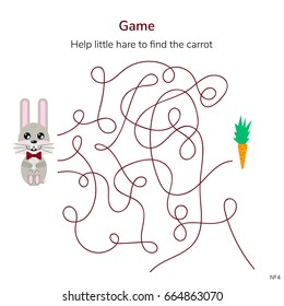 vector illustration. game for children. maze or labyrinth for kids. cartoon cute hare and carrot. tangled road.